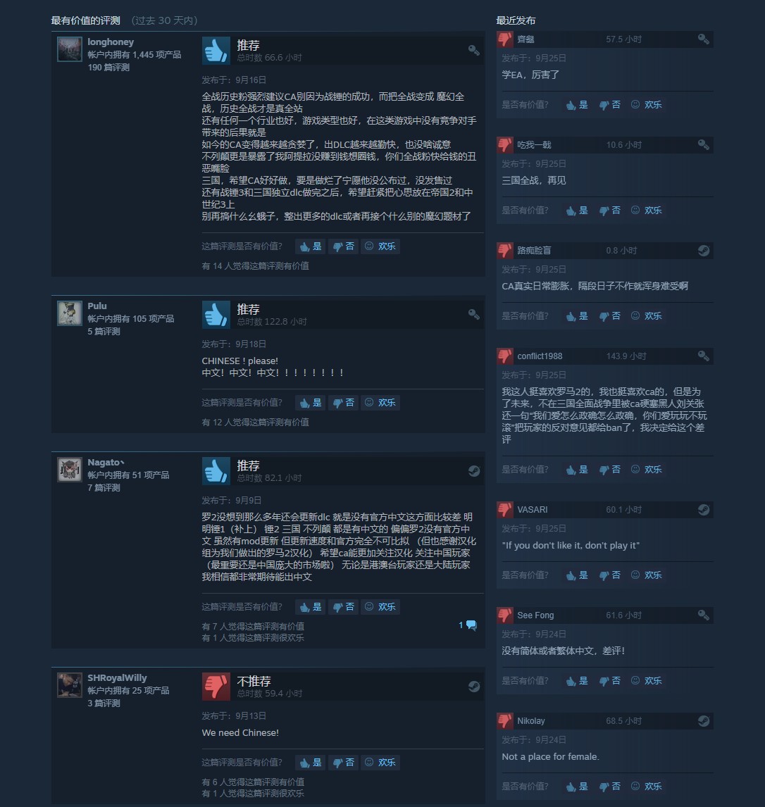 《罗马2：全面战争》因增加女将军出场率 在Steam上获得大量差评